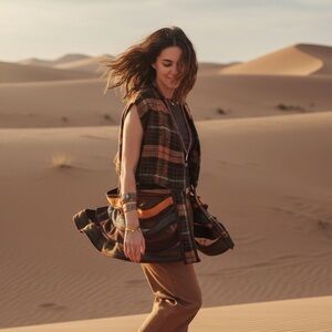 Exceptional Quality Nomad Vest with Plaid Fringe and cutout design details